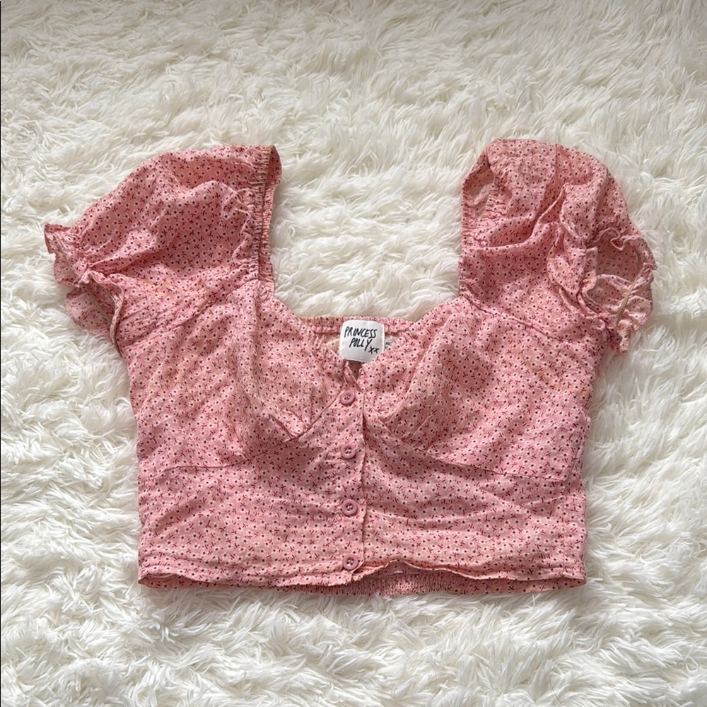 Pink Puff Sleeve Crop Top